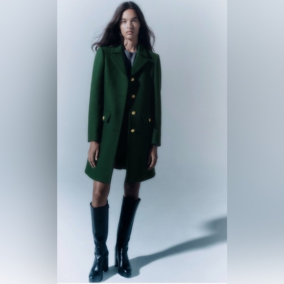 ZARA Manteco Wool Coat — Moss Green — Gold Buttons — Size M — NWT - Picture 3 of 16